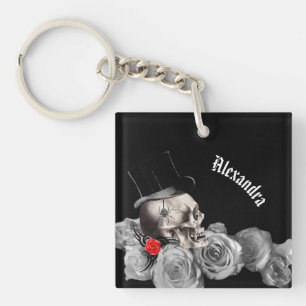 Gothischer Schädel und Rose Schlüsselanhänger