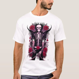 Gothischer Schädel und rote Blume Herren-T - Shirt