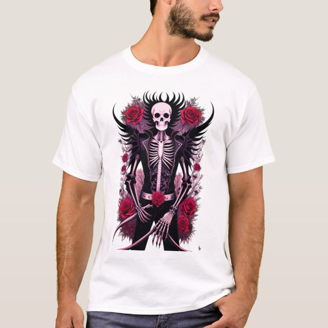 Gothischer Schädel und rote Blume Herren-T - Shirt (Vorderseite)