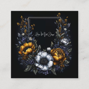 Gothischer schwarzer goldener Blumenkranz dunkle A Quadratische Visitenkarte