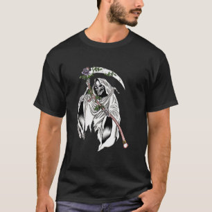 Gothischer Sensenmann mit lila Rose T-Shirt
