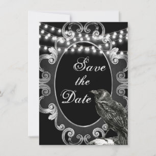 Gothischer verzierter Rahmen, Krähe und Lichter go Save The Date