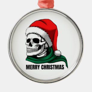 Gothischer Weihnachts-Schädel mit Santa-Hut – Alte Ornament Aus Metall