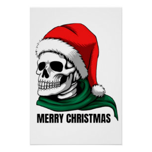 Gothischer Weihnachtsschädel mit Santa-Hut – Alter Poster