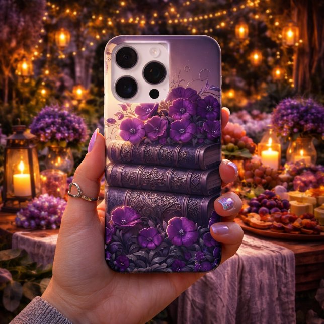 Gothisches Buch Lila Blumenmuster iPhone 16 Pro Max Hülle (Von Creator hochgeladen)