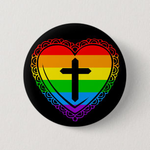 Gothisches Herz & Kreuz (Schwarz + Regenbogen) Button