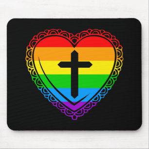 Gothisches Herz & Kreuz (Schwarz + Regenbogen) Mousepad