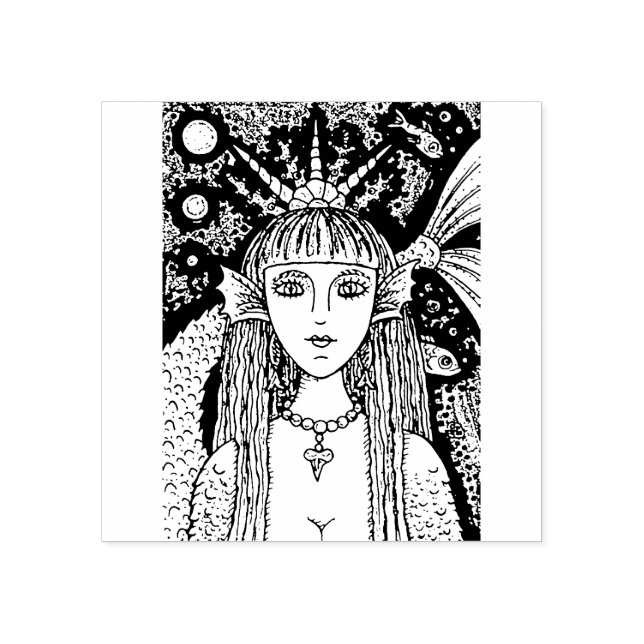 GOTHISCHES SCHWARZES MEER MERMAID, FANTASY RUBBER  GUMMISTEMPEL (Prägung)