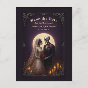 Gothisches Skelett-Paar Lila Save-the-Date Ankündigungspostkarte