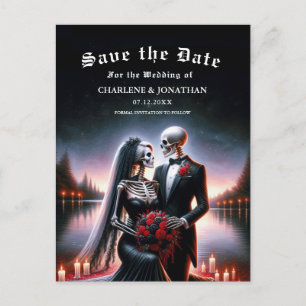 Gothisches Skelett-Paar Navy Save-the-Date-Karte Ankündigungspostkarte
