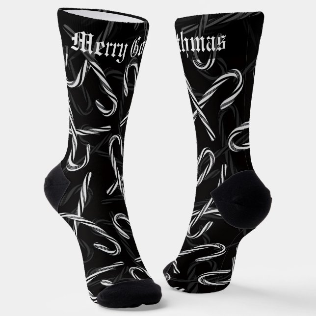 Gothmas Black and White Candy Cane Pattern Socken (Gewinkelt)