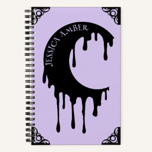 Gothname Lila Black Dripping Moon Silhouette Notizbuch
