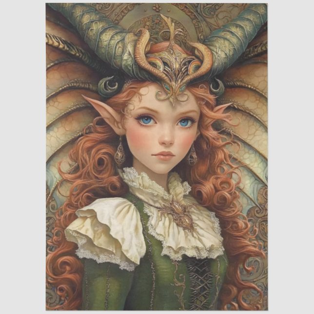 Gothological Mythological Nymph Fantasy Dragon Gir Seidenpapier (Vorderseite)