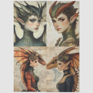 Gothology Nymph Fantasy Dragon Collage Seidenpapier