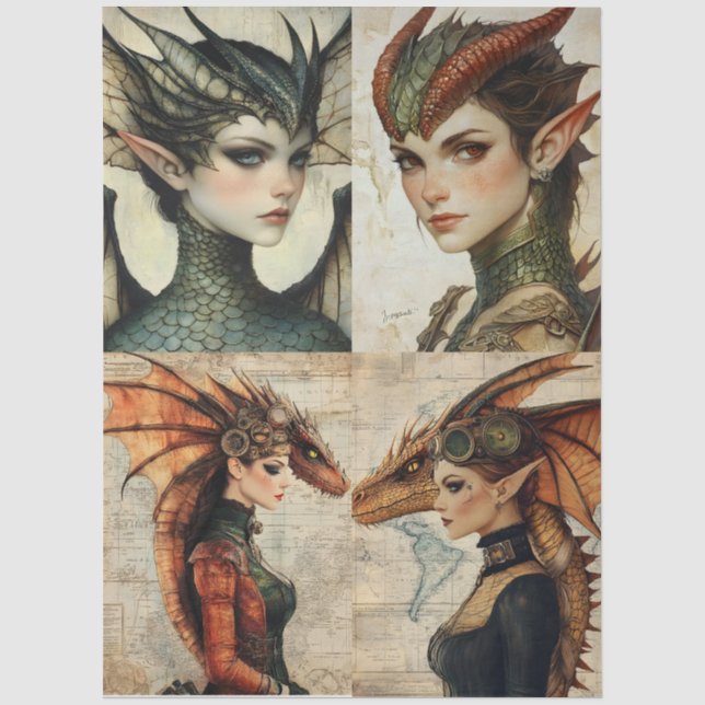 Gothology Nymph Fantasy Dragon Collage Seidenpapier (Vorderseite)