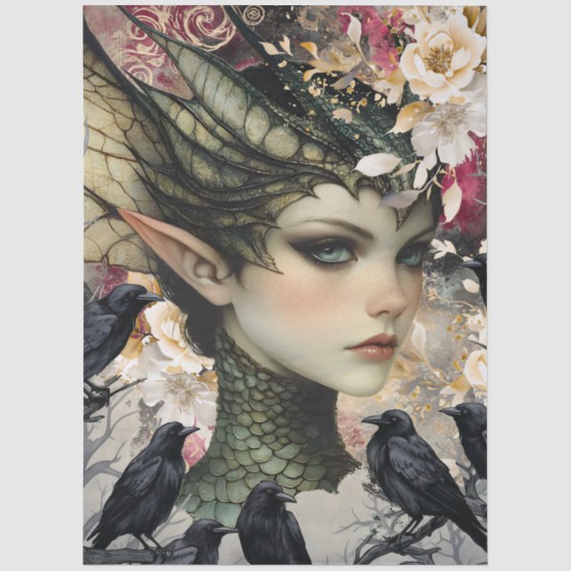 Gothology Nymph Fantasy Dragon Collage Seidenpapier (Vorderseite)