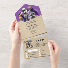 Gotik bis Tod Teil lila Brautpfauschick All In One Einladung