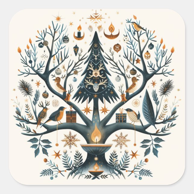 Gotik, Heide, Nordisch, Weihnachten oder Weihnacht Quadratischer Aufkleber (Vorderseite)
