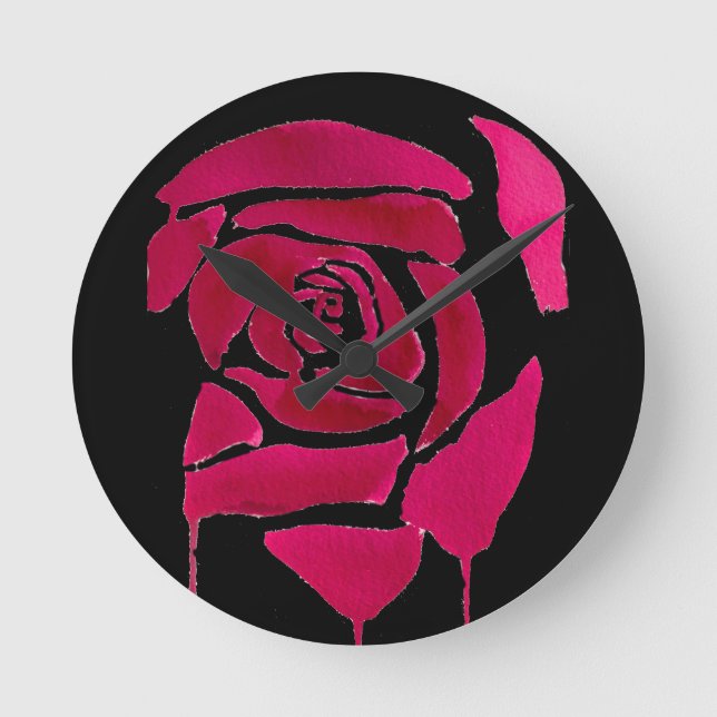 Gotische abstrakte Rose Aquarellkunst Runde Wanduhr (Vorderseite)