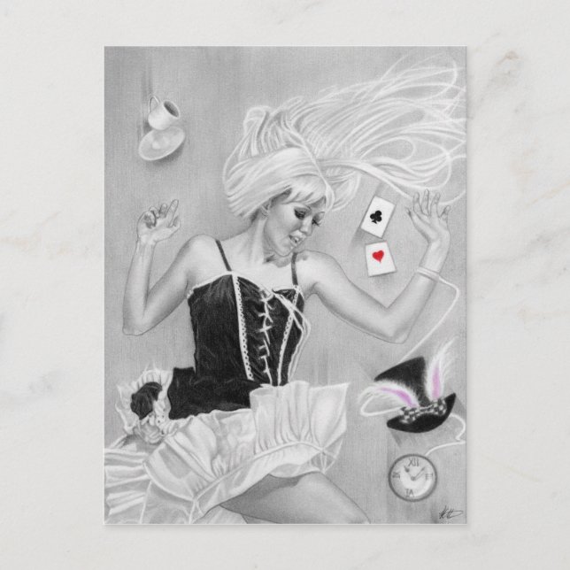 Gotische Alice im Wunderland Fallende Postkarte (Vorderseite)
