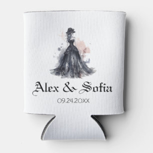 Gotische Aquarell-Blumen-Hochzeit Schwarz  Dosenkühler