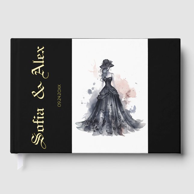 Gotische Aquarellfarben-Rose Gästebuch (Vorderseite)