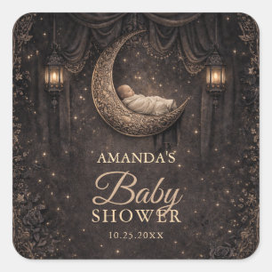 Gotische Baby Shower mit Halbmond und Sternen Quadratischer Aufkleber