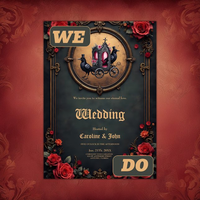 Gotische Beförderung mit Rädern und Rose. Einladung (Von Creator hochgeladen)