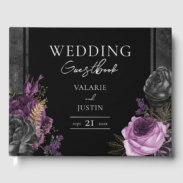 Gotische Blume Hochzeit Lila Gästebuch (Vorderseite)