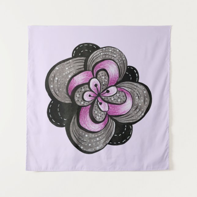 Gotische Blume Lila Schwarz Abstrakt Blüte Wandteppich (Vorderseite)