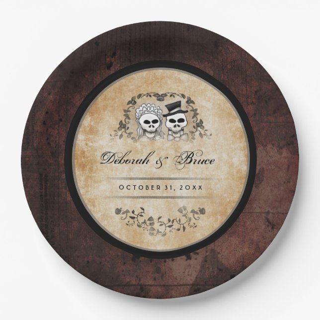 Gotische Brown Skelette Halloweens, die Hochzeit Pappteller (Vorderseite)