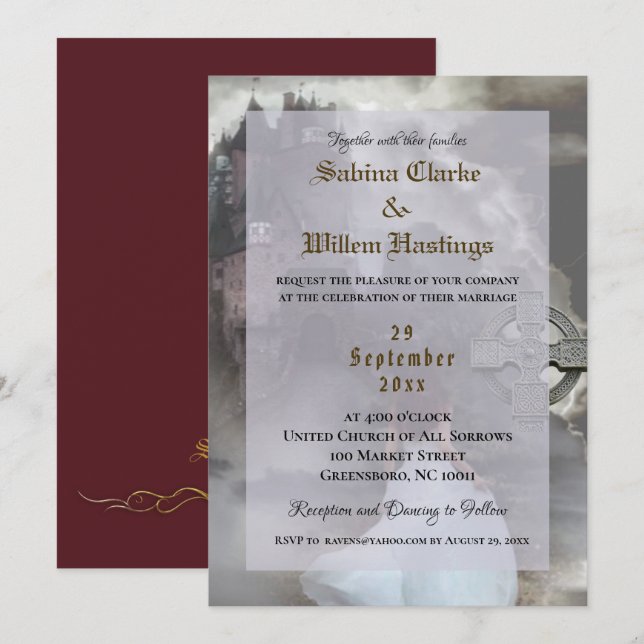 Gotische Burg Mittelalterliche Hochzeit Einladung (Vorne/Hinten)