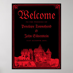 Gotische Burggrenze Schwarz Rot Hochzeitsempfang Poster