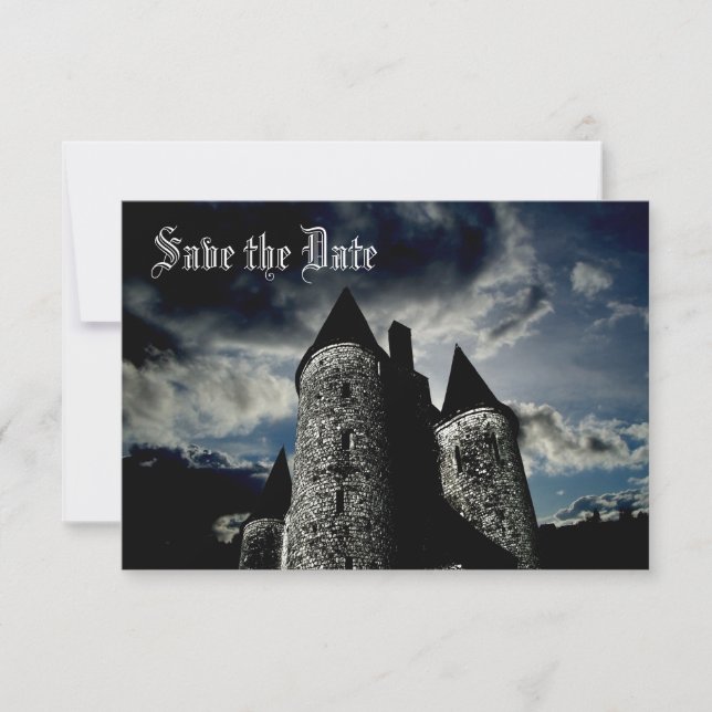 Gotische Burgszene Save the Date Einladung (Vorderseite)
