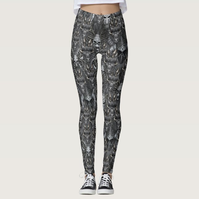 Gotische Dämonen und Skulls Teufel Satanic Gamers Leggings (Vorderseite)
