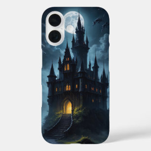 Gotische Dracula-Burg bei Nacht mit Mondbedeckung iPhone 16 Hülle