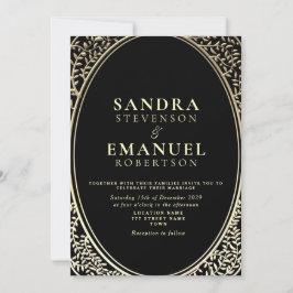 Gotische Elegante Black and Gold Wedding Einladung