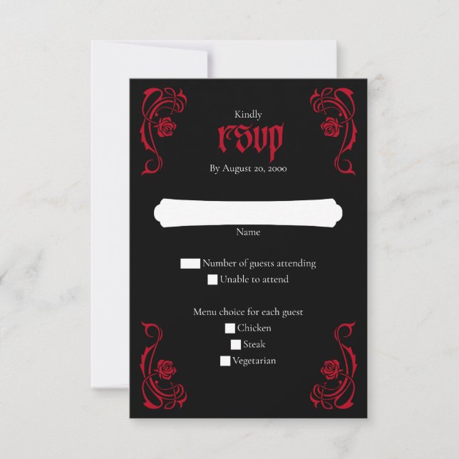 Gotische Elegante Rose Hochzeit RSVP Karte (Vorderseite)