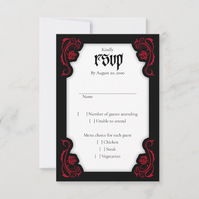 Gotische Elegante Rose Hochzeit RSVP Karte (Vorderseite)