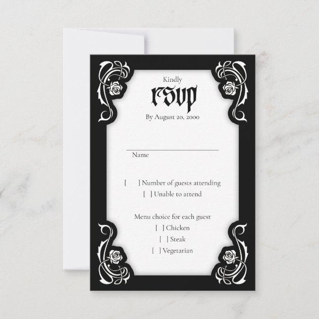 Gotische Elegante Rose Hochzeit RSVP Karte (Vorderseite)