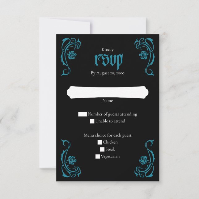 Gotische Elegante Rose Hochzeit RSVP Karte (Vorderseite)