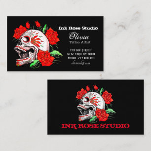 Gotische Elegante Skull and Rote Rosen Studio Busi Visitenkarte