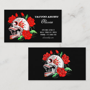 Gotische Elegante Skull und Rote Rosen Visitenkart Visitenkarte