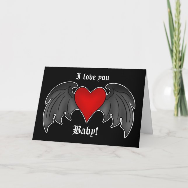 Gotische Flügel Herzromantischer Valentinstag Feiertagskarte (Vorderseite)