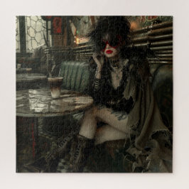 Gotische Frau im Café
