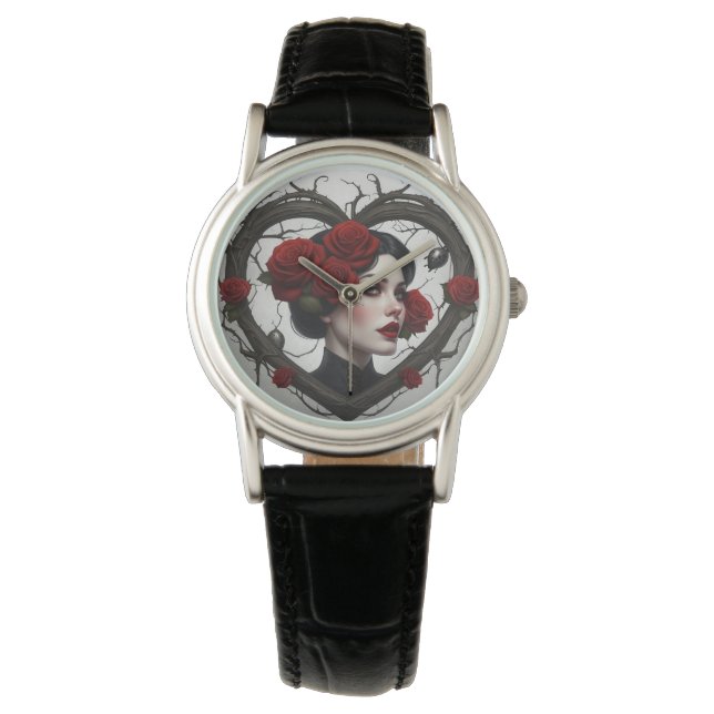 Gotische Frau im Herzen Armbanduhr (Vorderseite)