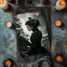 Gotische Frau mit Baumweihnachtskarte