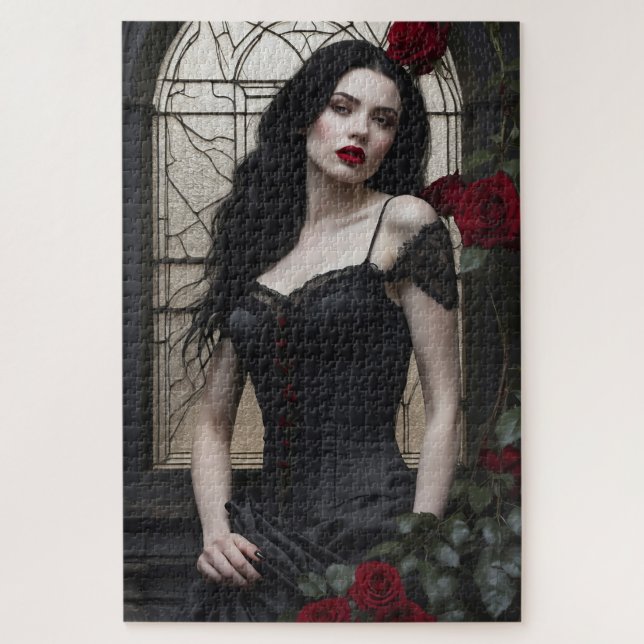 Gotische Frau mit Rote Rosen (Vertikal)