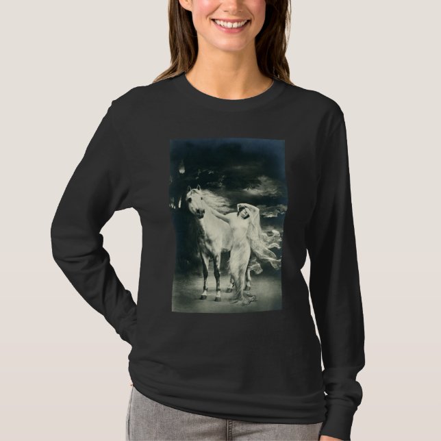 Gotische Frau mit weißem Pferd T-Shirt (Vorderseite)