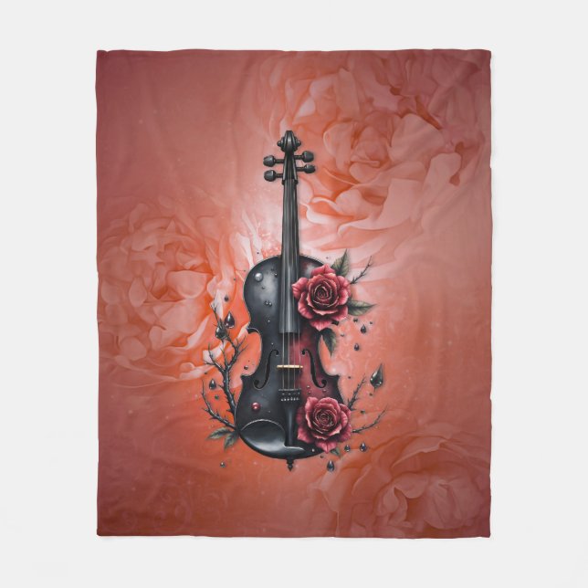 Gotische Geigenblüte mit rote Rosen Fleecedecke (Vorderseite)